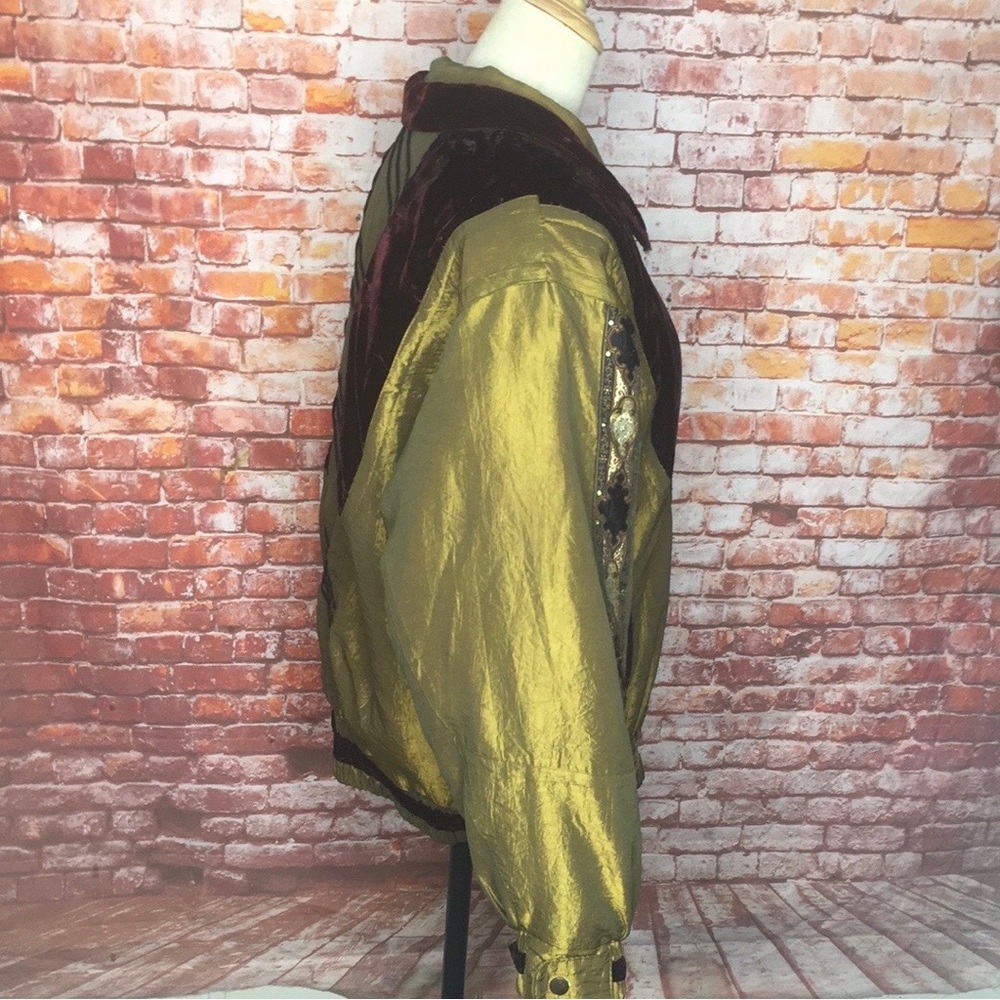 Vintage Otello Pelle Iridescent  Green Oversized Embroidered Puffer Ski … - Picture 3 of 9